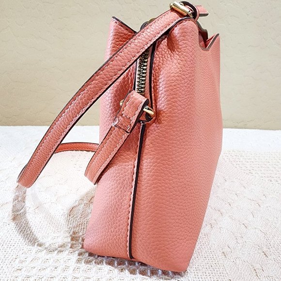 Nanette Lepore Peach Pink Three Pocket Dressy Gold Accent Crossbody Bag Purse - Picture 5 of 15